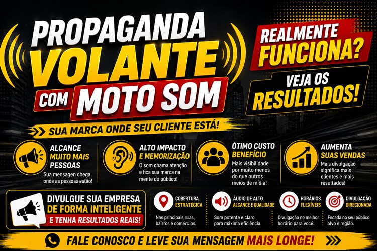 Moto Som realizando propaganda volante de alta eficiência no comércio local