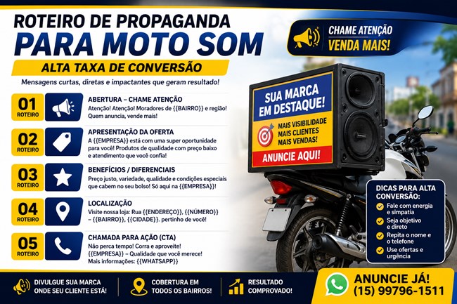 Exemplo de roteiro de propaganda para moto som com alta taxa de conversão
