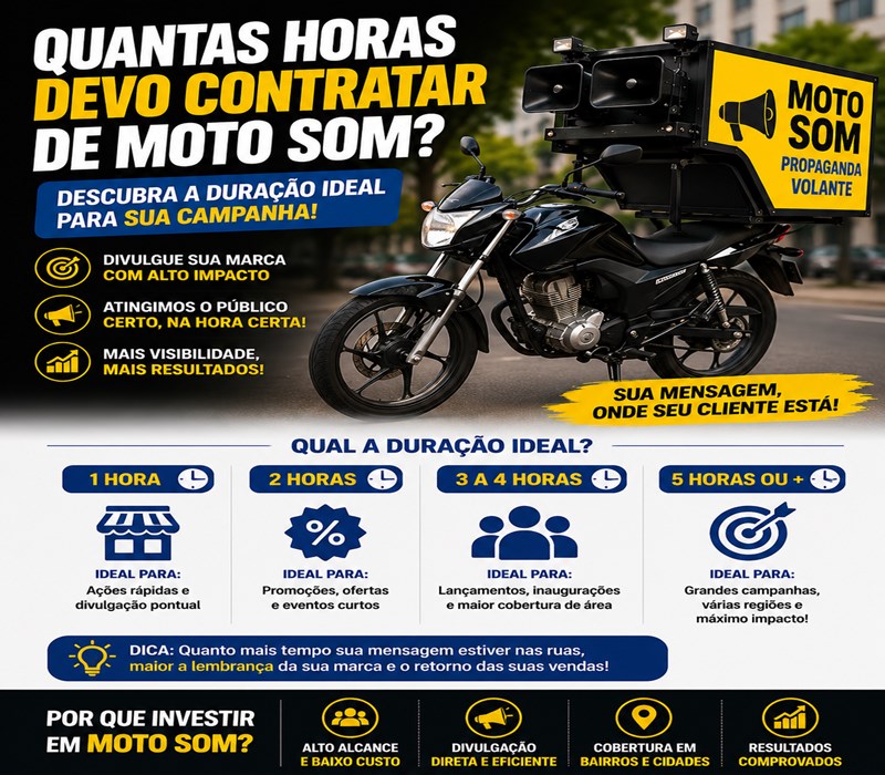 Moto Som em circulação para propaganda volante em avenida comercial